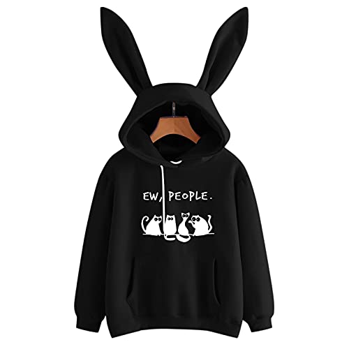 Hemlock Women Teen Girls Cute Hoodie Long Sleeve Rabbit Hooded Sweatshirt Juniors School Hooded Pullover Tops Pocket