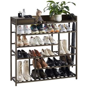apicizon bamboo shoe rack for entryway, 6-tier wood shoe organizer for closet with storage box, large shoe cabinet for closet, entry, entrance, hallway, mudroom, brown