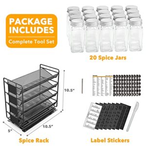 SpaceAid Pull Out Spice Rack Organizer with 20 Jars, Heavy Duty Slide Out Seasoning Organizer for Kitchen Cabinets, with 801 Labels and Chalk Marker, Left Facing