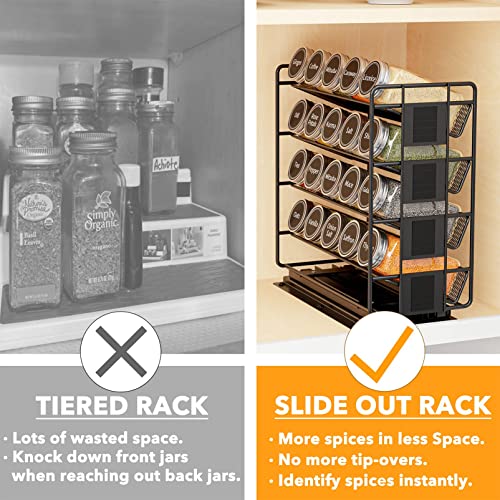 SpaceAid Pull Out Spice Rack Organizer with 20 Jars, Heavy Duty Slide Out Seasoning Organizer for Kitchen Cabinets, with 801 Labels and Chalk Marker, Left Facing