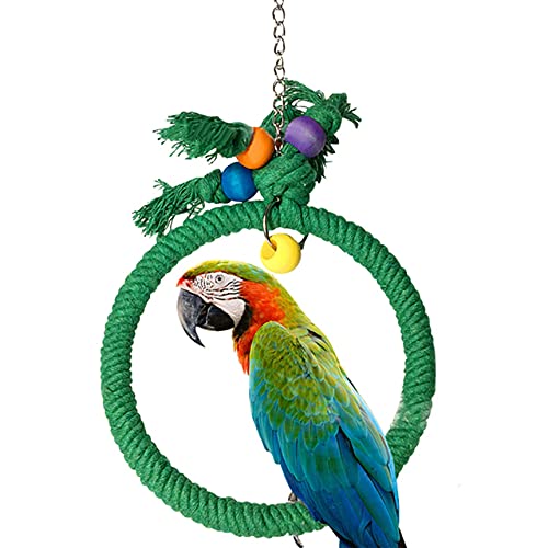 LNGOW Bird Rope Swing Pet Bird Parrot Cage Cotton Toy Rope Hanging Swing Birdcage Decoration Accessory for African Grey Budgie Parakeet Cockatiel Cockatoo,Green Trumpet