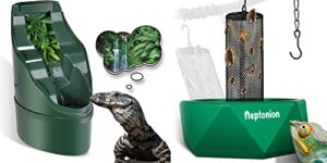 neptonion chameleon feeding kit, come with a hookable feeding bowl and a reptile water feeder, perfect for leaving your pet whilst on vacation