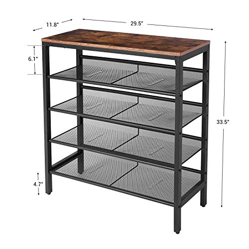 HOOBRO Shoe Rack and Shoe Bench Bundles, 5-Tier Shoe Storage Unit Flat and Slant Adjustable Shoe Organizer Shelf, Industrial Shoe Storage Bench, for Entryway, Living Room, Hallway