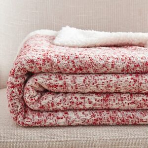 SE SOFTEXLY Sherpa Throw Blanket,Soft Blanket with 30% Wool and 70% Cotton for Winter,Fuzzy Cozy Thick Blanket,Warm Winter Blanket for Couch Bed Sofa (Red, 50" x 60")