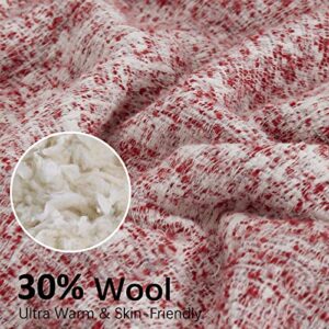 SE SOFTEXLY Sherpa Throw Blanket,Soft Blanket with 30% Wool and 70% Cotton for Winter,Fuzzy Cozy Thick Blanket,Warm Winter Blanket for Couch Bed Sofa (Red, 50" x 60")
