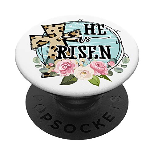 He is Risen Jesus Christian Happy Easter Floral Wreath Women PopSockets Swappable PopGrip