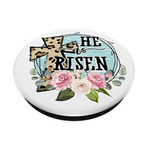 He is Risen Jesus Christian Happy Easter Floral Wreath Women PopSockets Swappable PopGrip