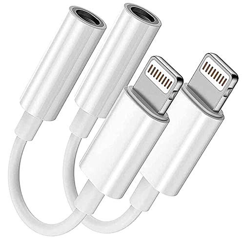 2 Pack [Apple MFi Certified] Lightning to 3.5 mm Headphone Jack Adapter, for iPhone 3.5mm Headphones/Earphones Jack Aux Audio Adapter Dongle for iPhone 14 13 12 11 XS XR X 8 7 iPad, Support All iOS