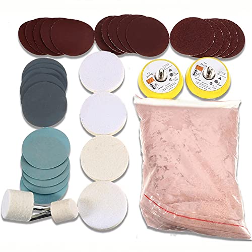 Glass Polishing Kit, 34Pcs/Set Multifunctional Scratch Remover Window Repair Tool, Cerium Oxide Polishing Powder Polishing Pad and Wheel for Windscreen and Glass