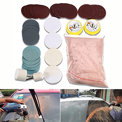 Glass Polishing Kit, 34Pcs/Set Multifunctional Scratch Remover Window Repair Tool, Cerium Oxide Polishing Powder Polishing Pad and Wheel for Windscreen and Glass