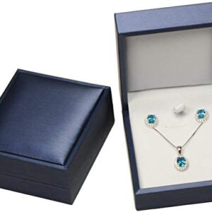 The Jewellery Pak Blue Color Necklace Earring Set Gift Box Luxury Soft Touch PU Leather Material Necklace Pendant Chain Jewelry Storage Box Size 2.87 in(W)3.35〞(D)1.38〞(H), Blue