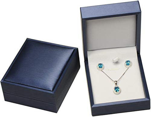 The Jewellery Pak Blue Color Necklace Earring Set Gift Box Luxury Soft Touch PU Leather Material Necklace Pendant Chain Jewelry Storage Box Size 2.87 in(W)3.35〞(D)1.38〞(H), Blue