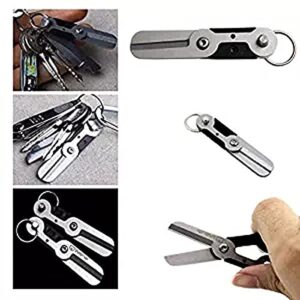 AKOAK 2 Pcs Stainless Steel Scissors Mini Scissors Camping Spring Bolt Keyring Outdoor Safety Tool Against Lost Travel Gadget (Black)