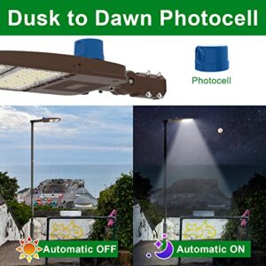 OSTEK 150W LED Parking Lot Lights with Dusk-to-Dawn Photocell Sensor, Outdoor Commercial Area Lighting Fixture 21000LM - Waterproof IP65 5000K LED Shoebox Pole Light with Slip Fitter Mount 100-277V