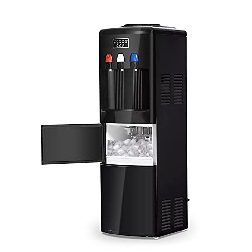 2-in-1 Water Cooler Dispenser with Built-in Ice Maker, Electric Hot Cold Water Cooler, 27LBS/24H Ice Maker Machine with Child Safety Lock (Black)