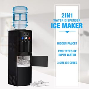 2-in-1 Water Cooler Dispenser with Built-in Ice Maker, Electric Hot Cold Water Cooler, 27LBS/24H Ice Maker Machine with Child Safety Lock (Black)