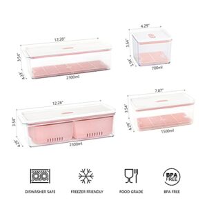 Storage Containers Fridge Organizer for Vegetable Fruit Veggie and Berry Refrigerator Organizer Bins with Lids Produce Saver 3 Packs Pink