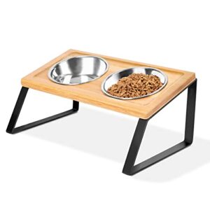 Elevated cat Bowls, Cat Bowls, 15° Tilted Raised Food Feeding Dishes,Customized Height Wall Mounted Elevated Pet Feeder, Bamboo Elevated Pet Feed Bowl Food for Cats and Puppy