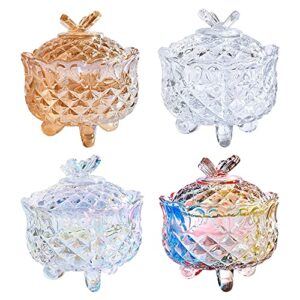 akamino 4 pack glass candy dish with lid, crystal candy bowl for candy buffet decorative cookie jar container for food storage, wedding, party, kitchen, office(colorful)