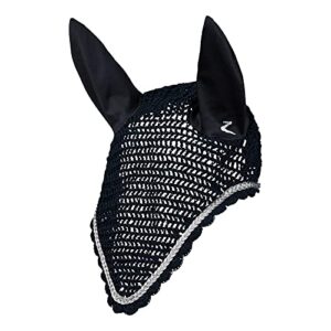 horze glarus crochet noise reduction insect protection horse ear net with elastic ear covers - dark navy - horse