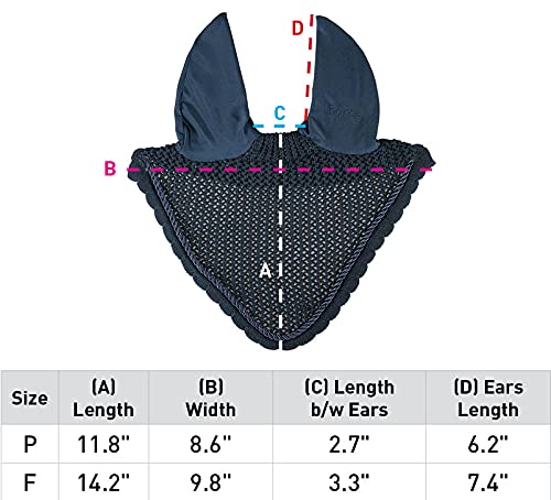 HORZE Glarus Crochet Noise Reduction Insect Protection Horse Ear Net with Elastic Ear Covers - Dark Navy - Horse