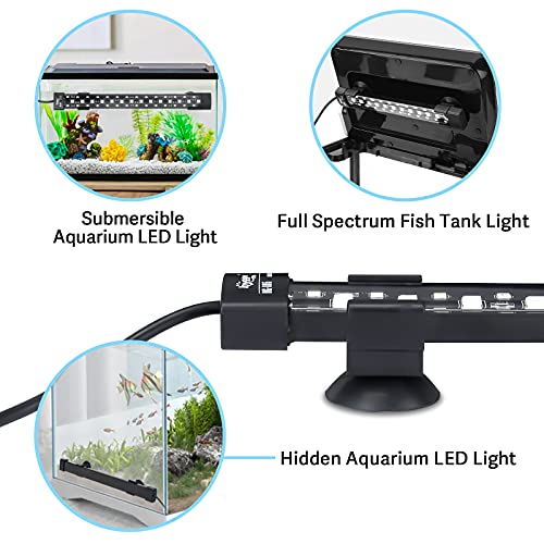 hygger 24/7 Mode Submersible Aquarium LED Light, Full Spectrum Hidden Fish Tank Light with 3 Rows Beads 7 Colors Auto On Off Sunrise-Daylight-Moonlight, Adjustable Timer Brightness 6W