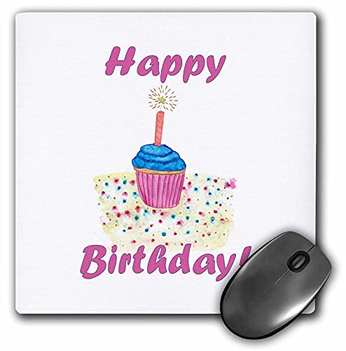 3dRose Happy Birthday Colorful Painting of Cupcake Blue Icing Star Candle - Mouse Pads (mp_349811_1)