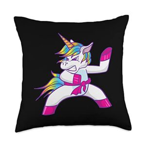 funny artful unicorn rainbow unicorns ninja karate taekwondo kung fu fighting unicorn throw pillow, 18x18, multicolor