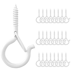beheno 24 pcs screw hooks for outdoor string lights, q hanger ceiling hooks for hanging plants christmas lights, cup eye hooks with safety buckle, 2.2 inches