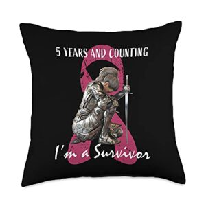 pink breast cancer survivor gifts & awareness 5 year breast survivor gifts women pink cancer free throw pillow, 18x18, multicolor