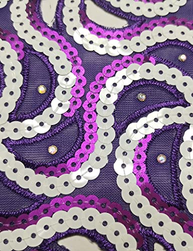 Bestway Lace Sequin African Lace Fabric 5 Yards Handcut Lace Luxury Nigerian Wedding Party Asoebi Fabrics Material (Purple)