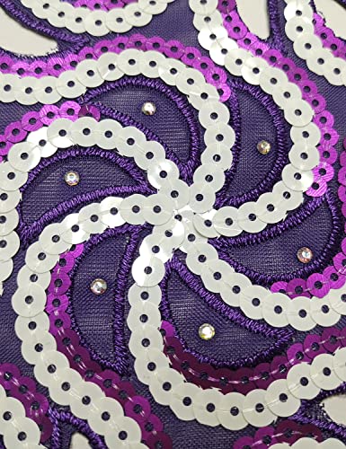 Bestway Lace Sequin African Lace Fabric 5 Yards Handcut Lace Luxury Nigerian Wedding Party Asoebi Fabrics Material (Purple)