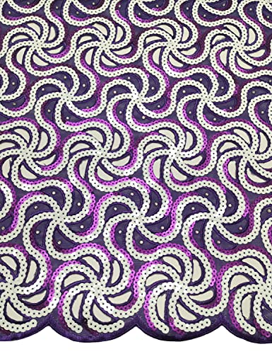 Bestway Lace Sequin African Lace Fabric 5 Yards Handcut Lace Luxury Nigerian Wedding Party Asoebi Fabrics Material (Purple)