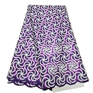 Bestway Lace Sequin African Lace Fabric 5 Yards Handcut Lace Luxury Nigerian Wedding Party Asoebi Fabrics Material (Purple)