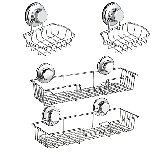 iPEGTOP 4 in1 Suction Cup Shower Caddy Bath Wall Shelf + Soap Dish Holder