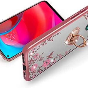 for Moto G Stylus 5G Case for Women, Motorola G Stylus 5G Case Glitter Crystal Butterfly Heart Floral Slim TPU Luxury Bling Cute Protective Cover with Kickstand+Strap for Moto G Stylus 5G-Rose Gold