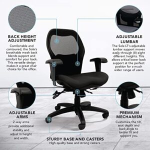 BodyBilt Seating Sola LT Ergonomic Office Chair | Comfortable Mid Back Computer Chair | Back Support Office Chair | Ultra-Soft | Ergonomic Lumbar Support Chair | Swivel Computer Chair (Steel Gray)