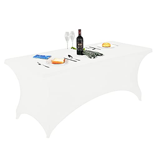 FORLIFE Spandex Table Covers 6ft，Fitted Tablecloth for 6ft Rectangular Tables, Stretch Patio Table Covers, Universal Spandex Table Cover for Wedding, Banquet, Party (6ft, White)
