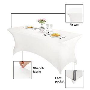 FORLIFE Spandex Table Covers 6ft，Fitted Tablecloth for 6ft Rectangular Tables, Stretch Patio Table Covers, Universal Spandex Table Cover for Wedding, Banquet, Party (6ft, White)