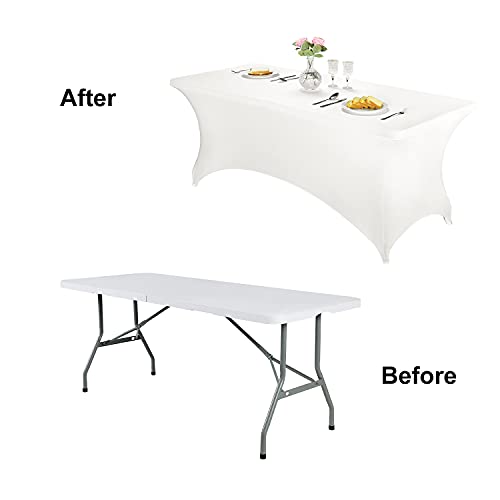 FORLIFE Spandex Table Covers 6ft，Fitted Tablecloth for 6ft Rectangular Tables, Stretch Patio Table Covers, Universal Spandex Table Cover for Wedding, Banquet, Party (6ft, White)