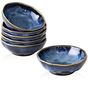 HOKELER 3.7 inch Small Ceramic Dipping Bowls Pinch Dip Bowl Side Dishes for Soy Sauce Dessert Tomato, Set of 6, Black & Blue