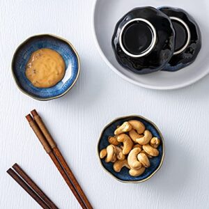 HOKELER 3.7 inch Small Ceramic Dipping Bowls Pinch Dip Bowl Side Dishes for Soy Sauce Dessert Tomato, Set of 6, Black & Blue
