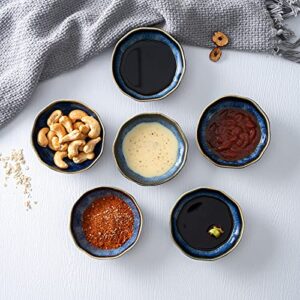 HOKELER 3.7 inch Small Ceramic Dipping Bowls Pinch Dip Bowl Side Dishes for Soy Sauce Dessert Tomato, Set of 6, Black & Blue