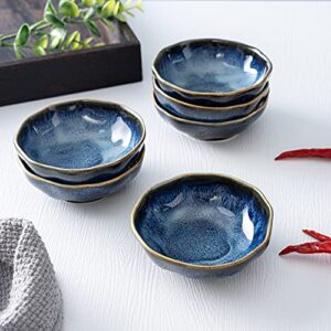 HOKELER 3.7 inch Small Ceramic Dipping Bowls Pinch Dip Bowl Side Dishes for Soy Sauce Dessert Tomato, Set of 6, Black & Blue