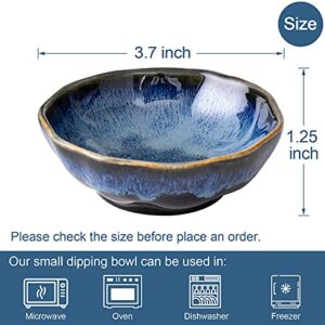 HOKELER 3.7 inch Small Ceramic Dipping Bowls Pinch Dip Bowl Side Dishes for Soy Sauce Dessert Tomato, Set of 6, Black & Blue