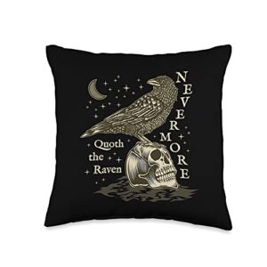 dark academia starter pack, spooky witch aesthetic nevermore the raven edgar allan poe dark academia literature throw pillow, 16x16, multicolor