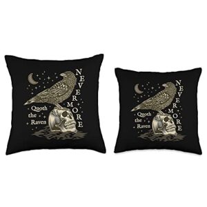 Dark Academia Starter Pack, Spooky Witch Aesthetic Nevermore The Raven Edgar Allan Poe Dark Academia Literature Throw Pillow, 16x16, Multicolor