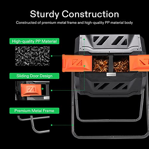 VIVOSUN Tumbling Composter Dual Rotating Batch Compost Bin with 5-Pack 5 Gallon Grow Bags