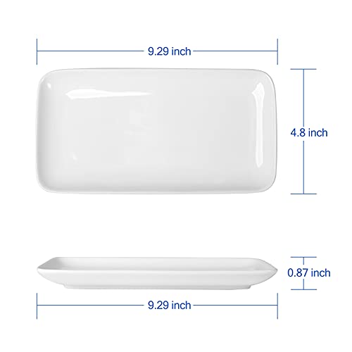 Miicol 9 Inch Rectangle Serving Platter, White Ceramic Rectangular Plates for Party Food, Appetizer Dessert Cake Sushi, Set of 6, No-spilling and Stackable, Dishwasher Microwave & Oven Safe
