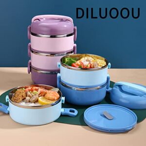 DILUOOU Stackable Lunch Box, 3 Tier Stainless Steel Thermal Lunch Box,Bento Lunch Box for Adult With Lunch Bag & Utensils (Pink)